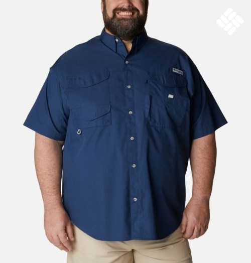 Men's Columbia PFG Bonehead Short Sleeve Shirts Navy | Plus Size CA-G1A45